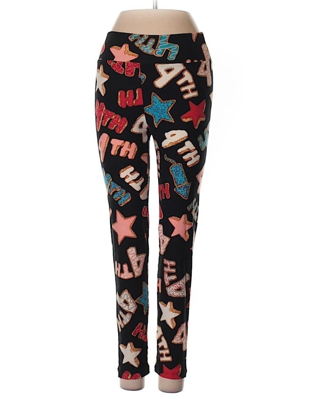 Lularoe Women Black Red White Blue 4th Rocket Star Cookie Print Leggings Size OS